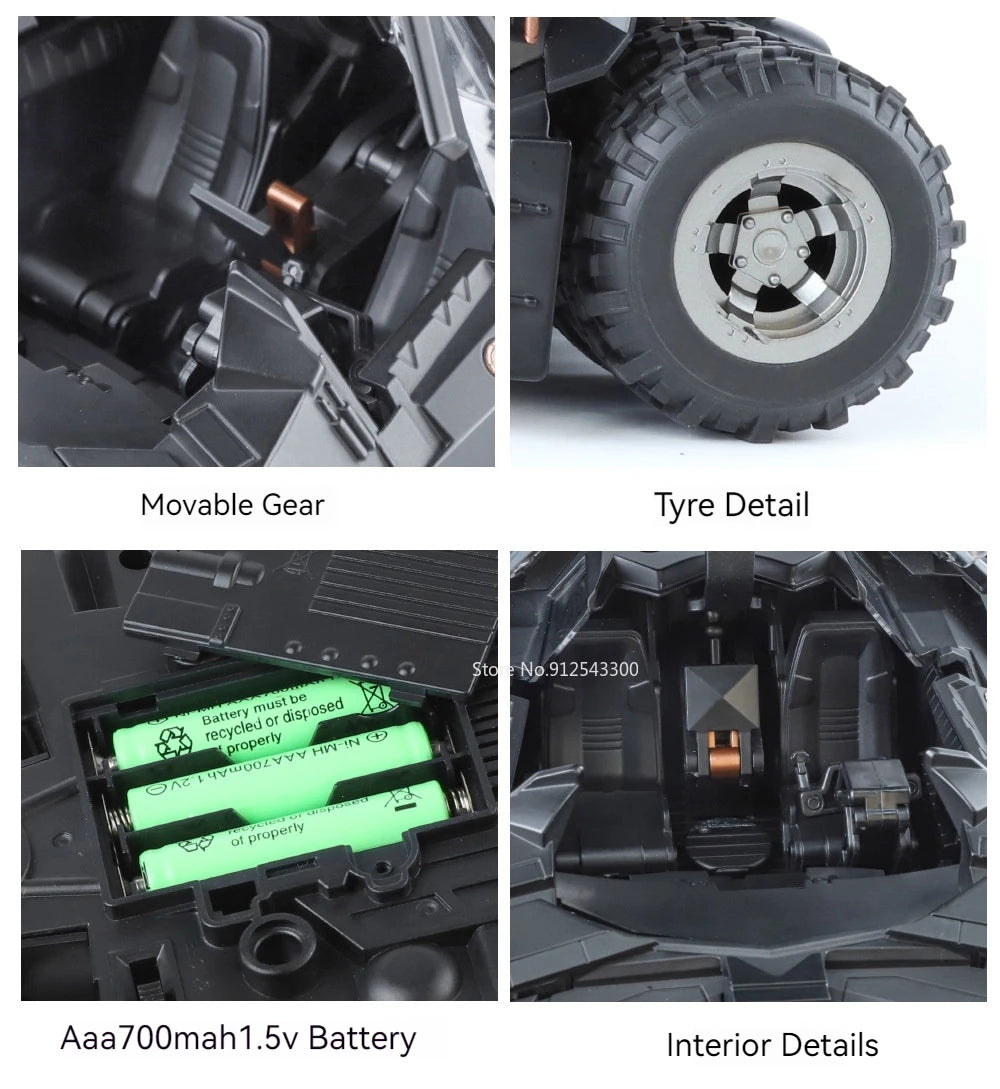 Large Scale 1:18 Batmobile Car Model Toy The Dark Knight Trilogy Sound Light Sliding Spray Alloy Vehicle Models Ornaments Gifts