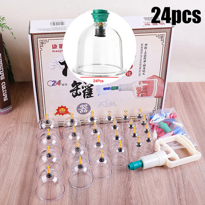 12/24 Cans Cups Chinese Vacuum Cupping Kit Pull Out Vacuum Apparatus Therapy Relax Massager Curve Suction Pumps