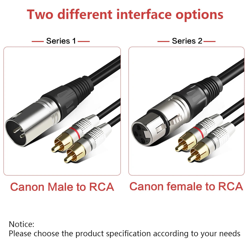 XLR to RCA Cable RCA Male to XLR 3 Pin Cannon Female Audio Video Cable for Amplifier Mixing Plug Cable 1m 1.5m 2m 3m 5m 8m