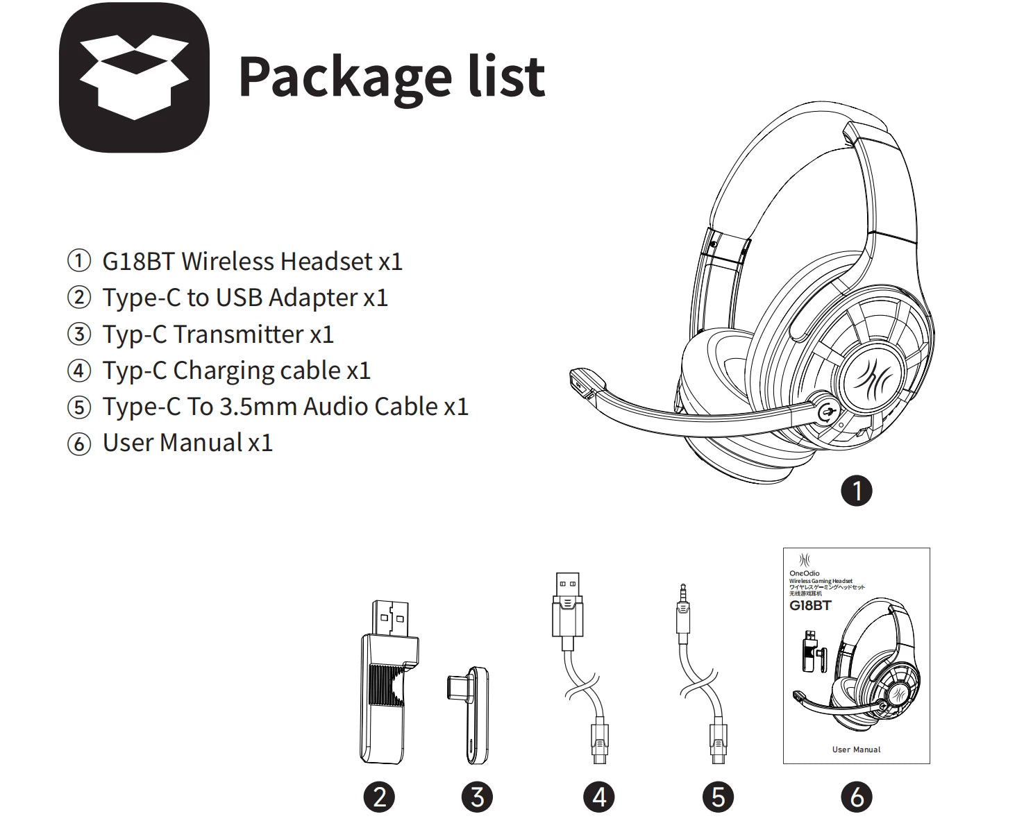 G18BT 2.4GHz USB/Type C Wireless Gaming Headset Bluetooth 5.3 Headphones Gamer With Noise Cancelling Mic for PC PS4 PS5
