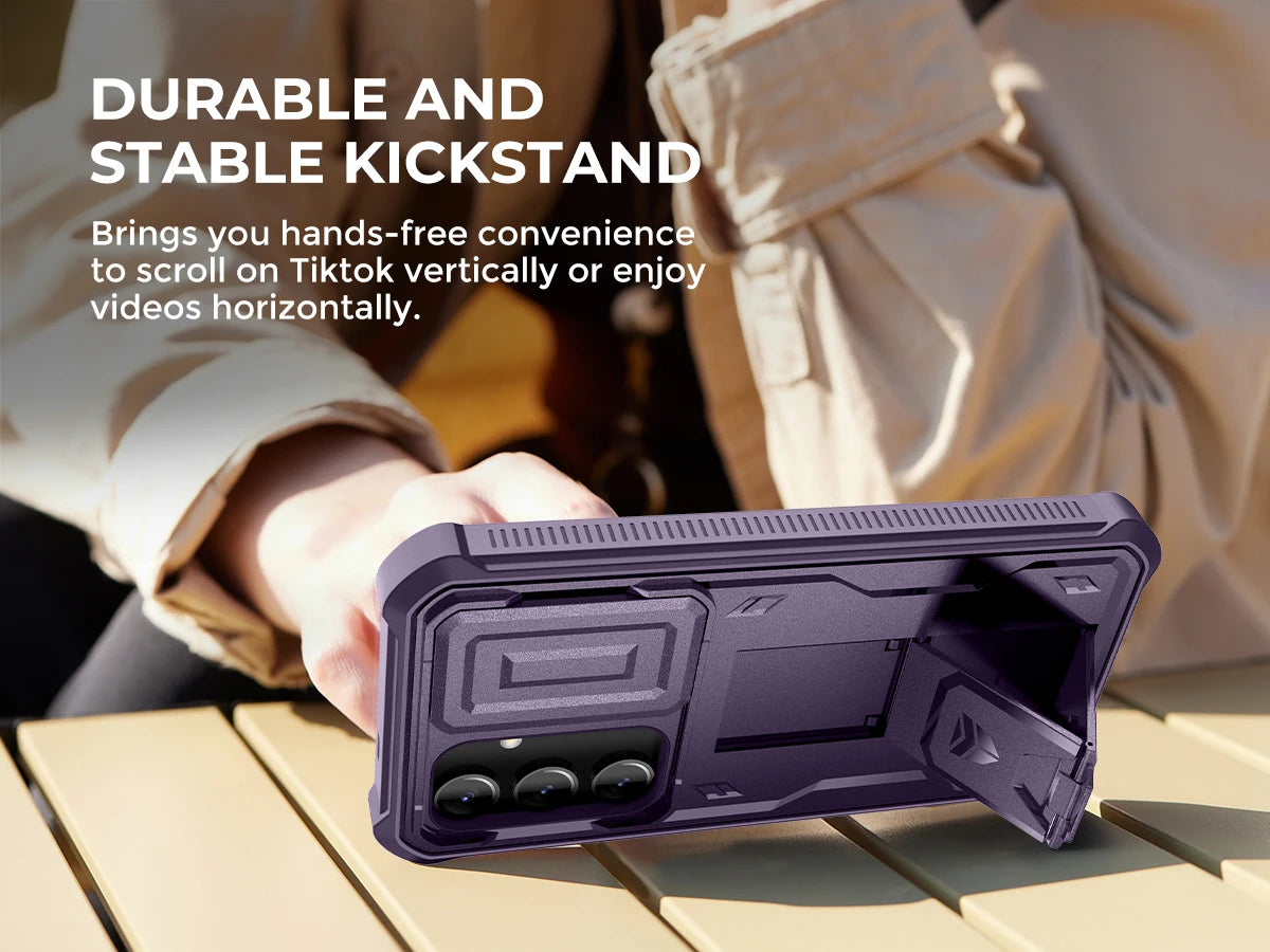 For Samsung Galaxy S24 Case 6.2 inch with Built-in Slide Camera Cover Full Body Rugged Case Built-in Screen Protector Kickstand
