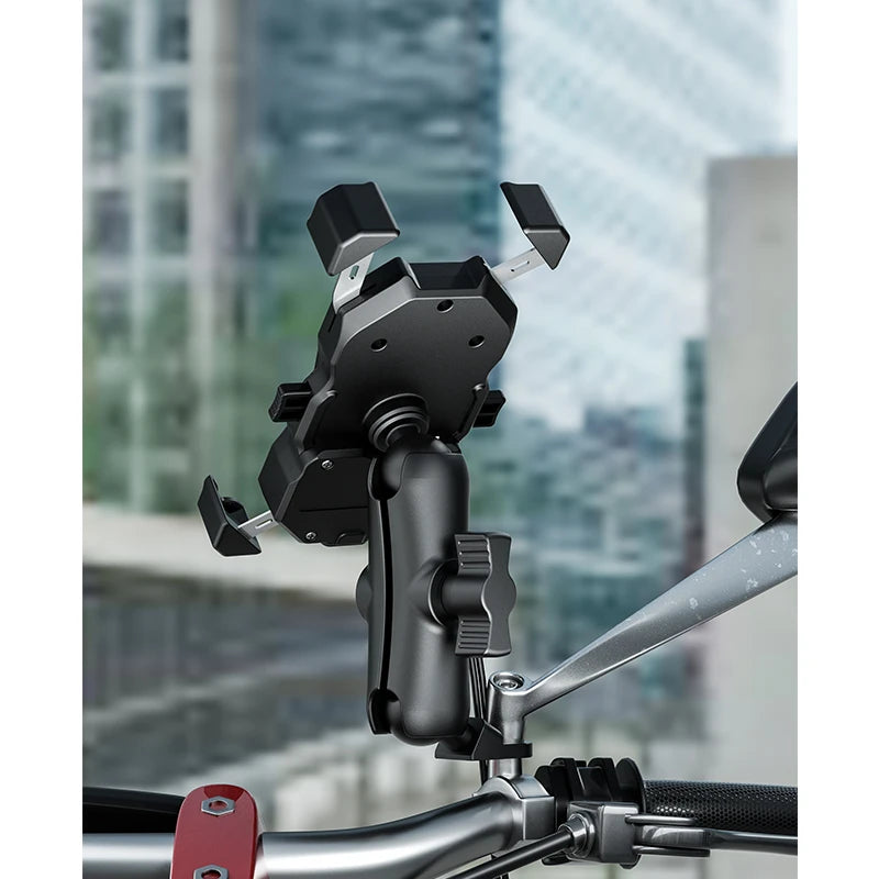 Motorcycle Fork Stem Wireless Charger 15W Qi/USB Quick Charge Phone Holder Handlebar Mirror Mount with 1" Ball for 3.5"-6.8"