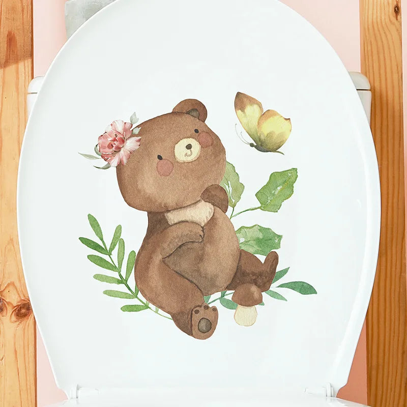 3D Cute Cartoon Funny Animal Bathroom Toilet Stickers Decals Mural WC Accessories Home Bathroom Stickers Decor