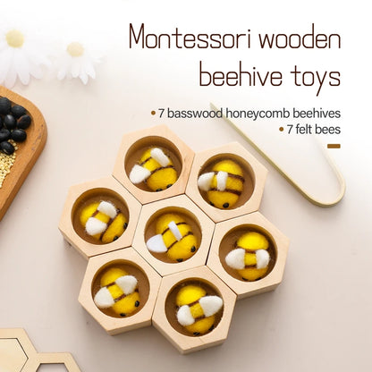 Wooden Montessori Bee Grab Toy Baby Hand And Foot Fine Exercise Toys Wooden Replica Beehive Plush Cartoon Bee Baby Birthday Gift