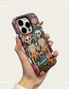 Fashion Embroidery Effect Skull Skeleton Phone Case For iPhone 16 15 Pro Max 16 Plus 2 in 1 Hard Protection Cover Funda
