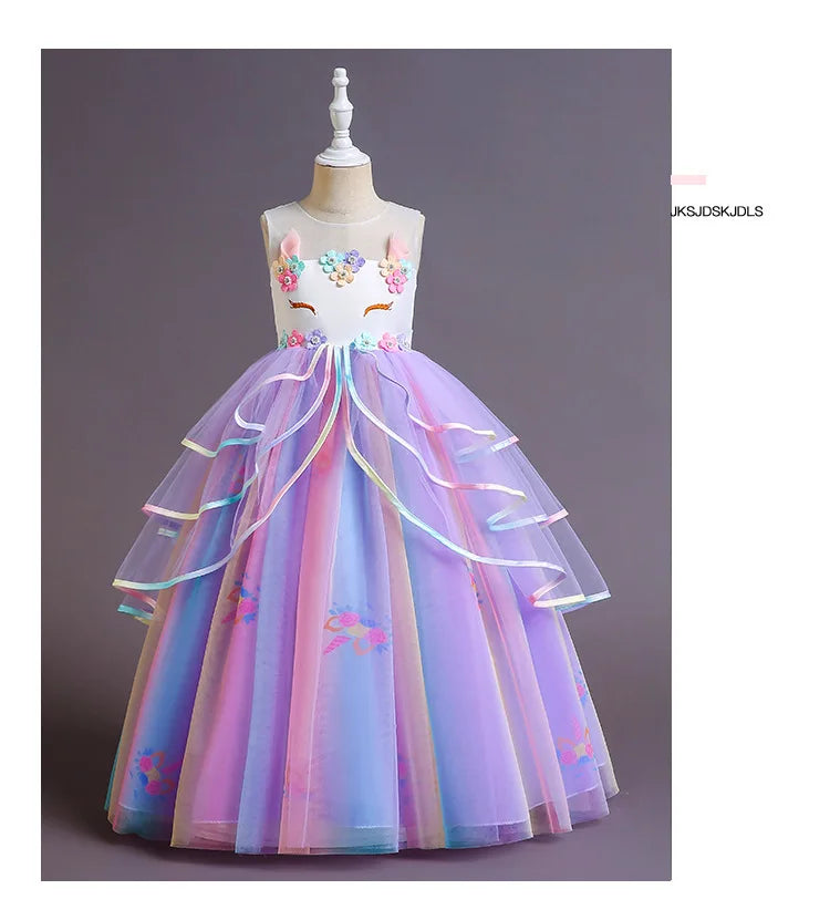 Elegant Princess Lace Dress Kids Flower Embroidery Dresses For Girls Vintage Children Costume for Christmas Party Pink Ball Gown