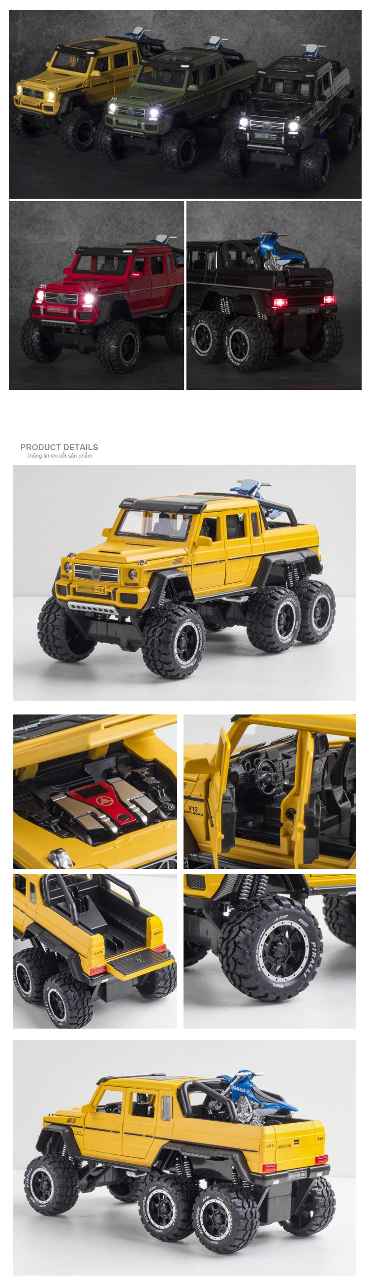1/28 Raptor F150/G63 Pickup Big Wheels Car Model Toy Alloy Diecast Metal Monster Truck Car Off-road Vehicle Collection