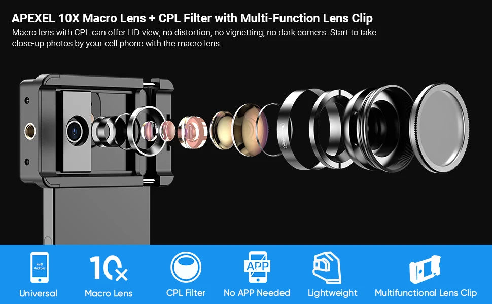 100mm HD Macro Phone Lens with CPL Filter and Universal Clip