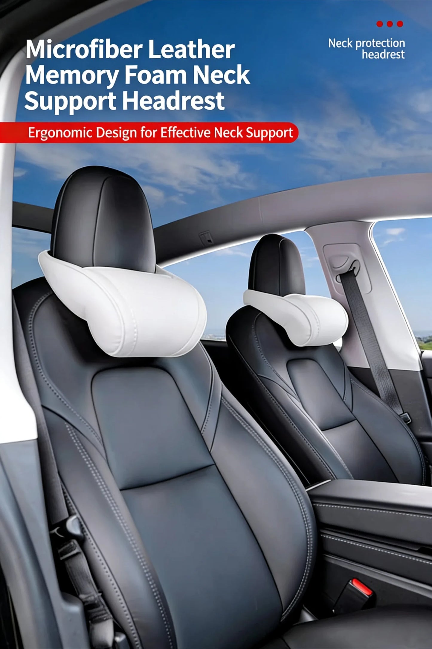 Memory Foam Car Neck Pillow for Tesla Model 3 Y X S PU Leather Headrest Support