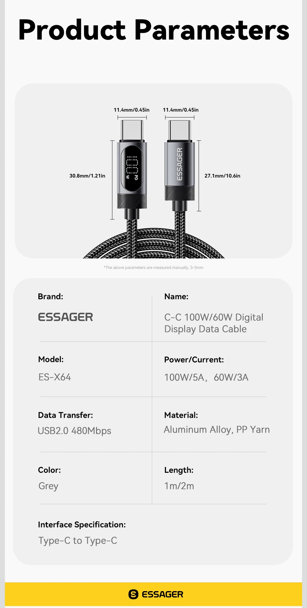 100W USB-C to USB-C Cable with Digital Display