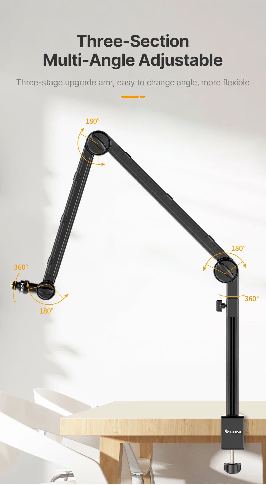 Desktop Microphone Boom Arm Stand Extend 1/4'' 3/8'' 5/8'' Screw 90° Hover Bracket for DSLR GoPro Smartphone