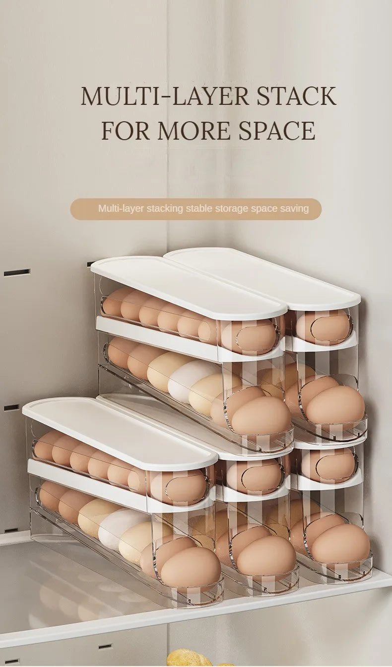 Bilayer Ladder-Style Egg Storage Box – Automatic Rolling Refrigerator Egg Holder & Organizer Rack