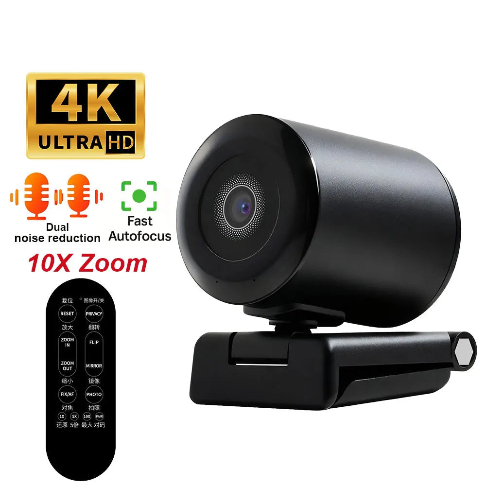 4K Webcam Pro Living Streaming USB Web Camera with Remote Dual Noise-Cancelling Mics AI Auto Focus 128° FOV HD Mini Video PC Cam