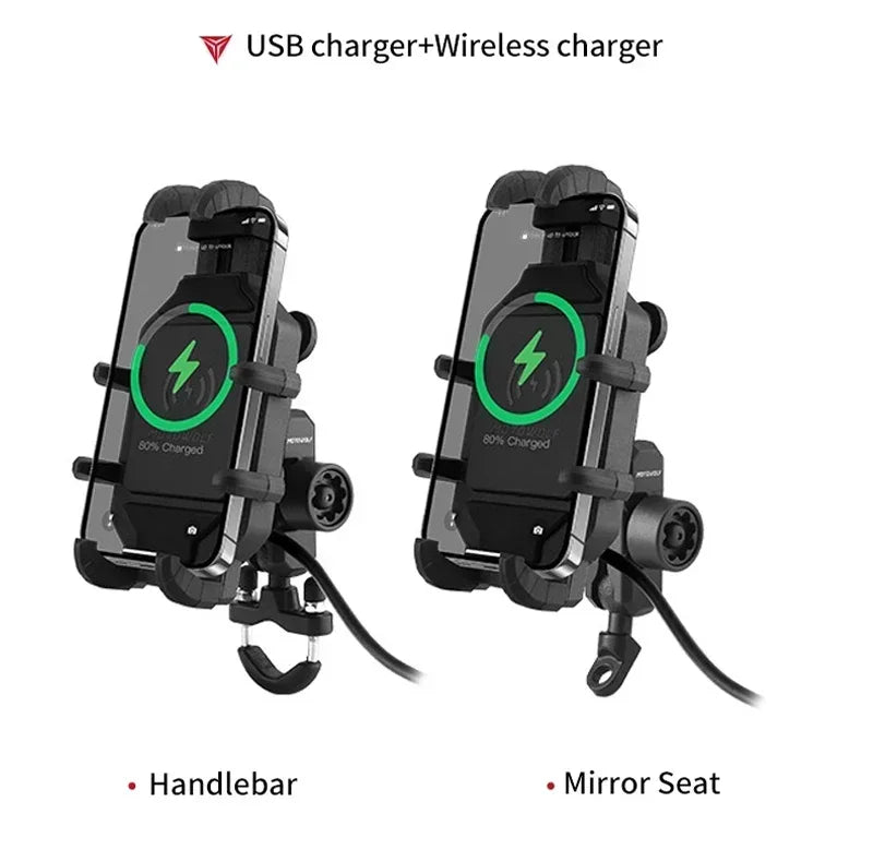 Anti-Thief Motorcycle Bike Mobile Phone Holder Fast 15W Wireless Charging Charger Cycling Mirror Stand Handlebar Mount