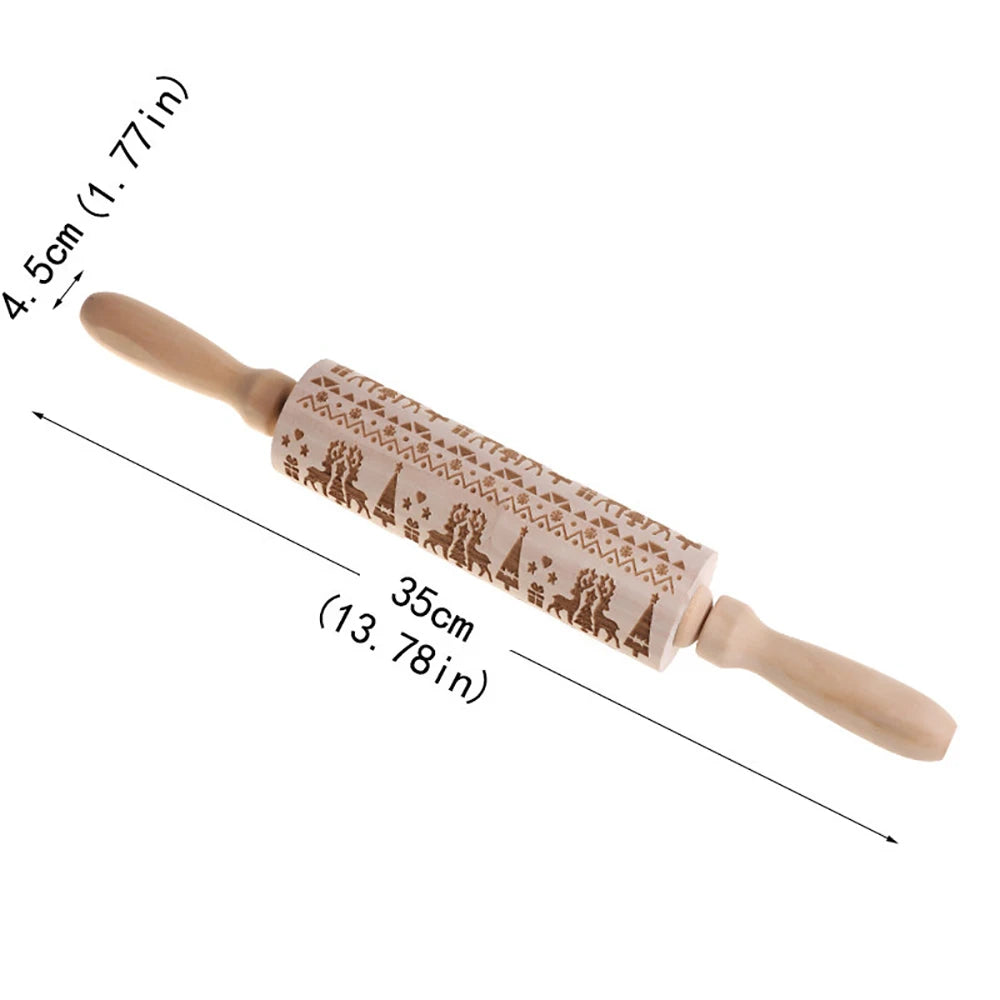 Christmas 35x4.5cm Wooden Rolling Pins Rock Snowflake Elk Engraved Baking Cookies Rolling Pin for Cake Patterned Baking 3D Mold