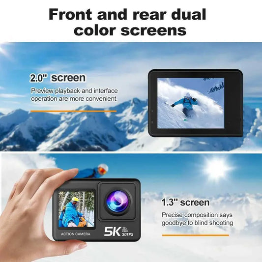 5K Action Camera Pro WiFi Waterproof Sports Camera with Remote Control EIS 1080P 60FPS for Bicycle Motorcycle Helmet