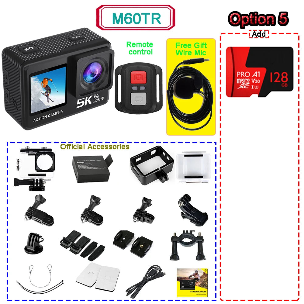 5K Ultra HD Action Camera with Dual Touch Screen WiFi EIS and 30M Waterproof Case