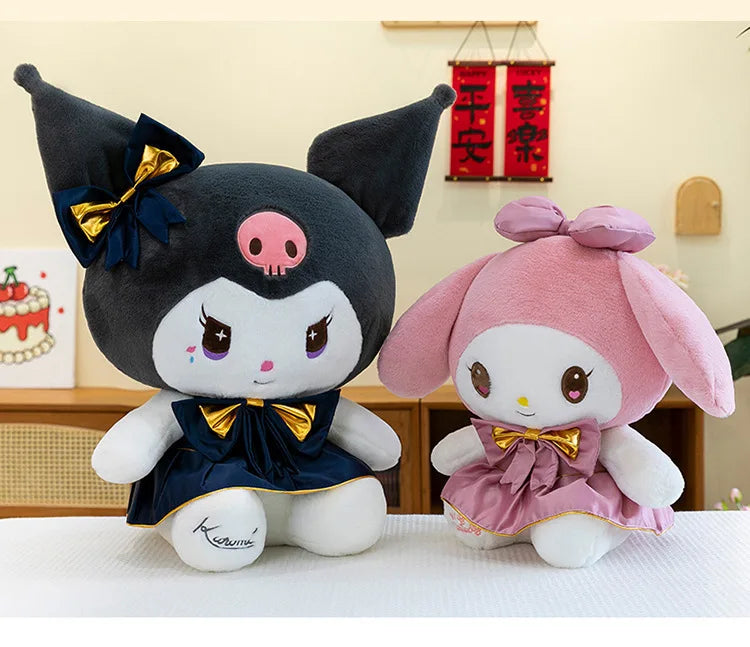 Kawaii Kuromi Plush Toy Melody Stuffed Doll Sanrio My Melody Dress Gift for Kids Birthday Xmas Girls Bedtime Pillow Wholesale