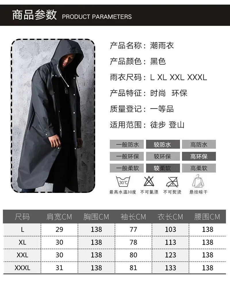 Long Waterproof Hooded Raincoat for Hiking Travel and Fishing