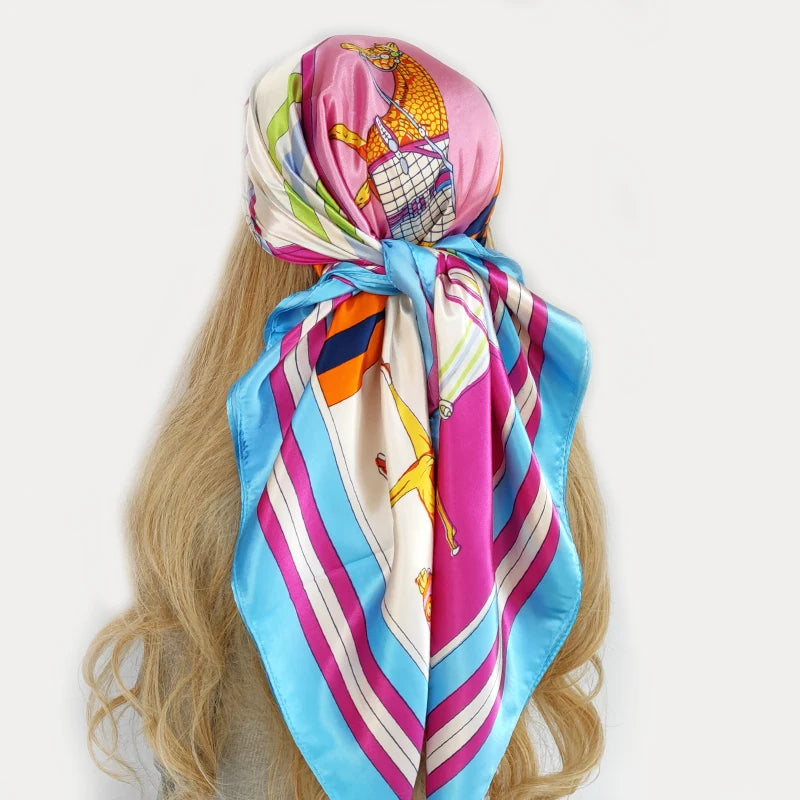 Retro Women Silk Scarf Bandanna Fashion Bohemian Pattern Square Hijab Lady Wrap Headband foulard muffler