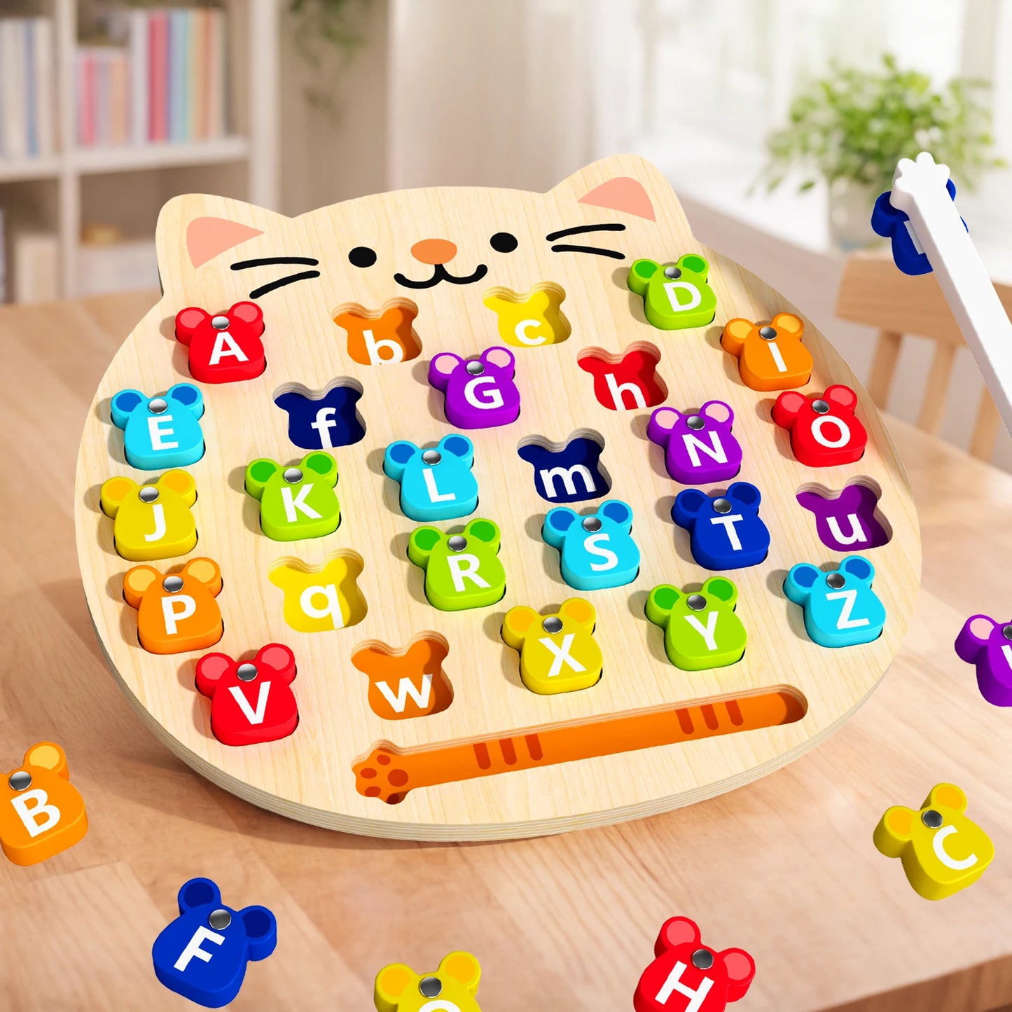 Wooden Cat Magnetic Alphabet Matching Puzzle Board