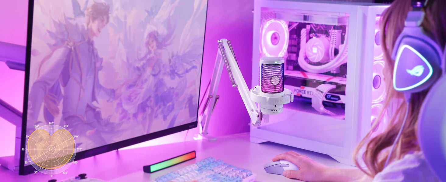 Gamerwave DGM20S USB Microphone Gaming Mic Condenser Mic RGB Mic Noise Canceling Mic with Mic Gain,RGB Light,One key mute