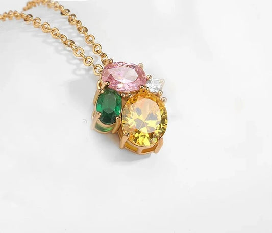 Fashion Mutilcolor Crystal Pendant Necklaces for Women Korean Oval Cubic Zirconia Necklace