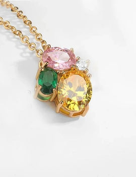 Fashion Mutilcolor Crystal Pendant Necklaces for Women Korean Oval Cubic Zirconia Necklace