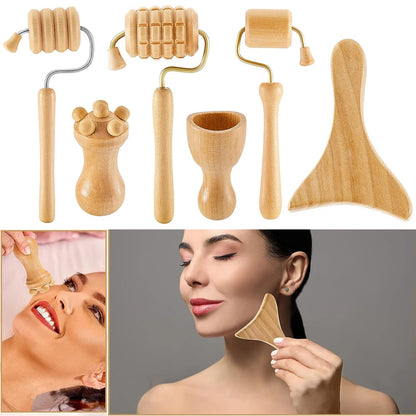 Face Massagers Gua Sha Tools Wood Therapy Meridian Massage Kit Roller Facial Lifting Masajeador Maderoterapia Scraper