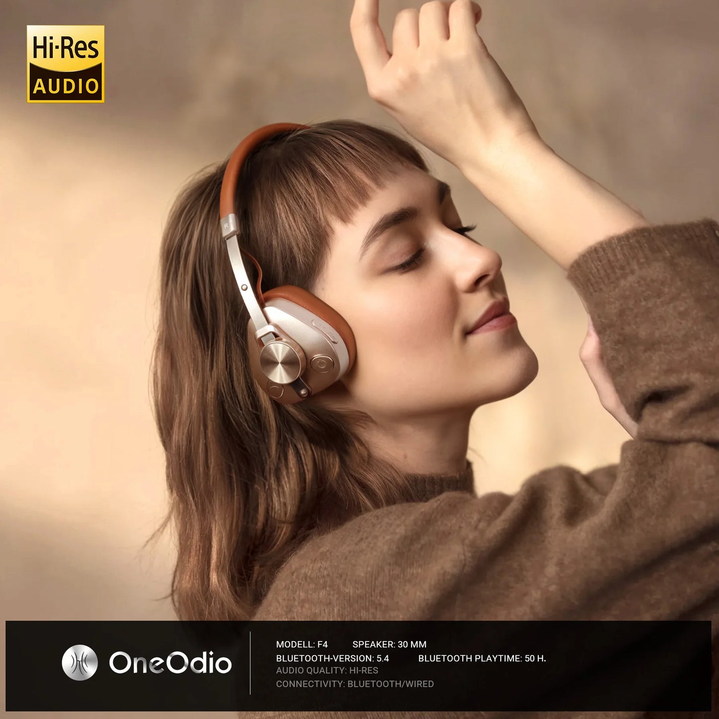 F4 Retro Wireless Bluetooth Headphones Hi-Res Audio On Ear Bluetooth 5.4 Headset With Microphone Metal HiFi Headphones