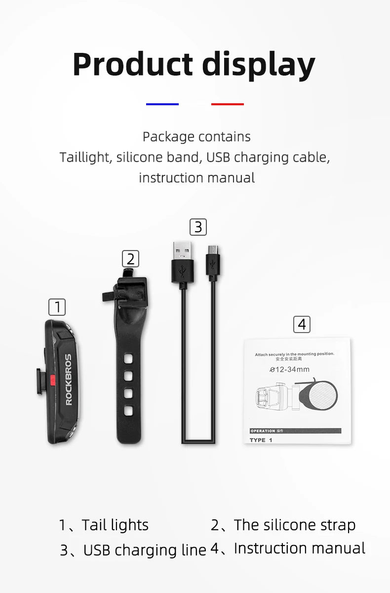 Bicycle Rear Light 500mAH USB Rechargable LED Lamp Bike Tail Light Warning Seatpost Riding Cycling Taillight