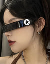 Cyberpunk Sunglasses  One Piece Shape Wrap  Ring Small Frame Punk Men Women Fashion Trend Futuristic Sunglasses
