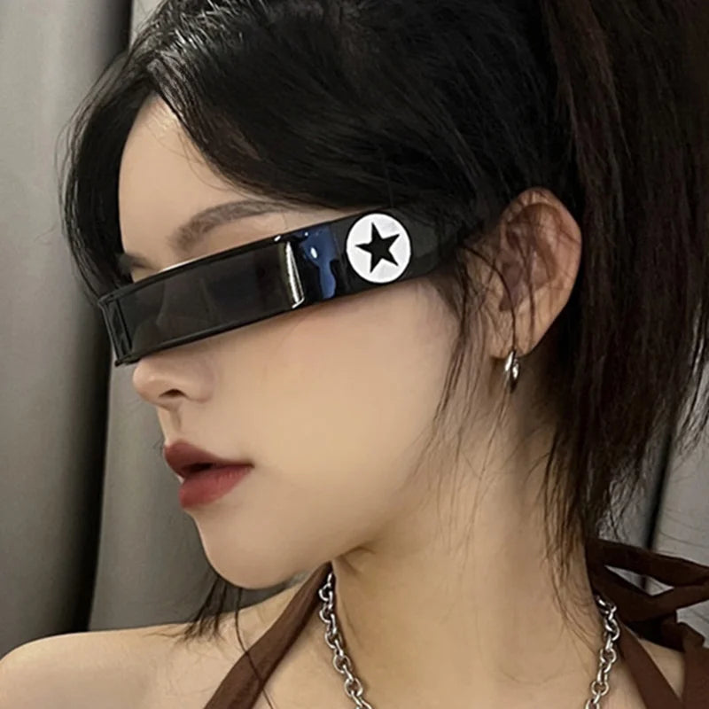 Cyberpunk Sunglasses  One Piece Shape Wrap  Ring Small Frame Punk Men Women Fashion Trend Futuristic Sunglasses