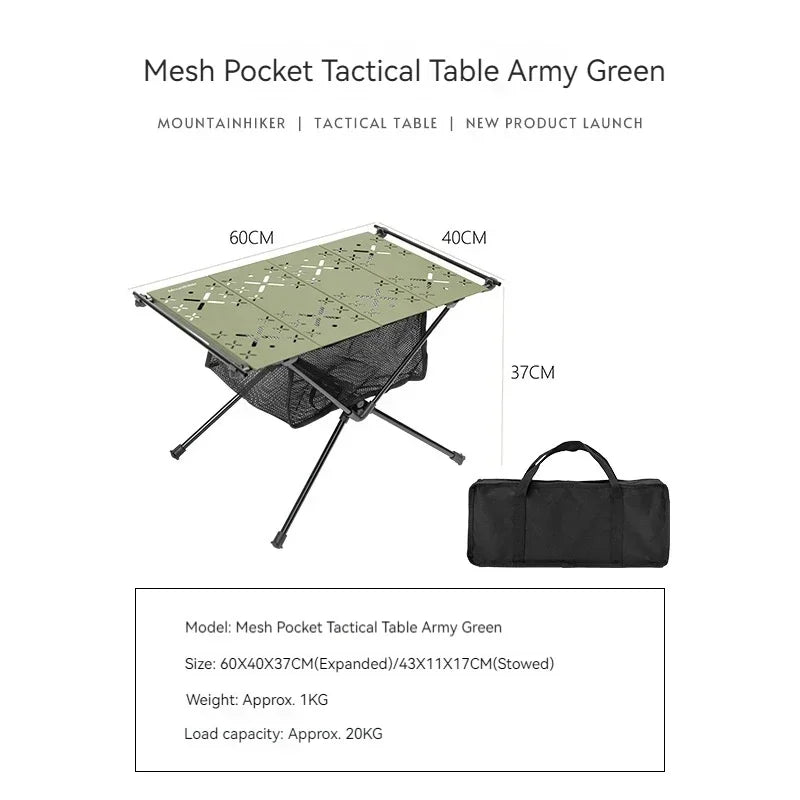 Outdoor Camping Folding Table Aluminum Alloy Table Ultralight Hiking Riding with Net Pocket Tactical Table