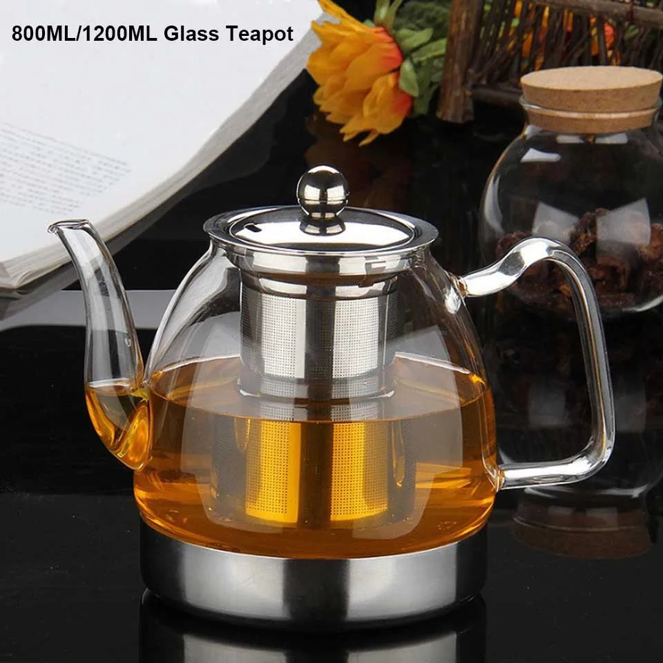 Electromagnetic Furnace Kettle Glass Flower Teapot Heat Resistant Glass Teapot With Infuser Induction Gas Stove Teapot