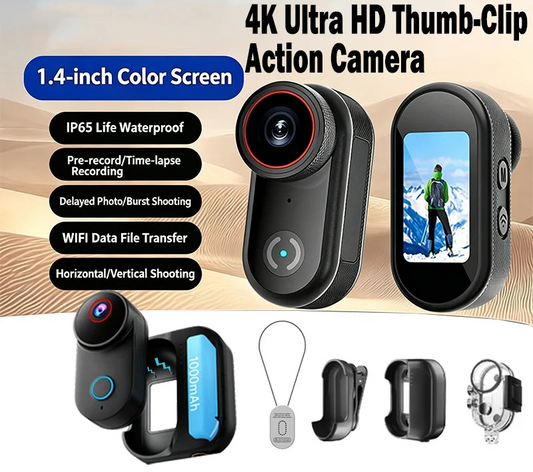 4K WiFi Thumb Action Camera 6-Axis EIS Waterproof Mini Body Cam with Charging Dock