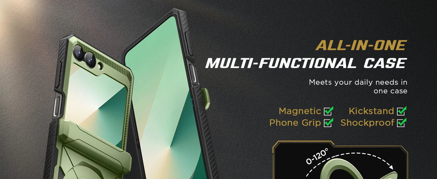For Z Flip 7 FE/Z Flip 6 Cases Built-in  Ring Stand with Magsafe Full Coverage Hinge Protection Screen Protector Cover