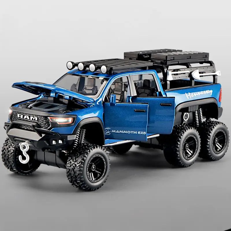 ﻿1:32 Dodge Tyrannosaurus Rex RAM 1500 TRX 6*6 Warlord Alloy Miniature Car Diecast Metal Scale Model Sound ＆ Light Toy Car