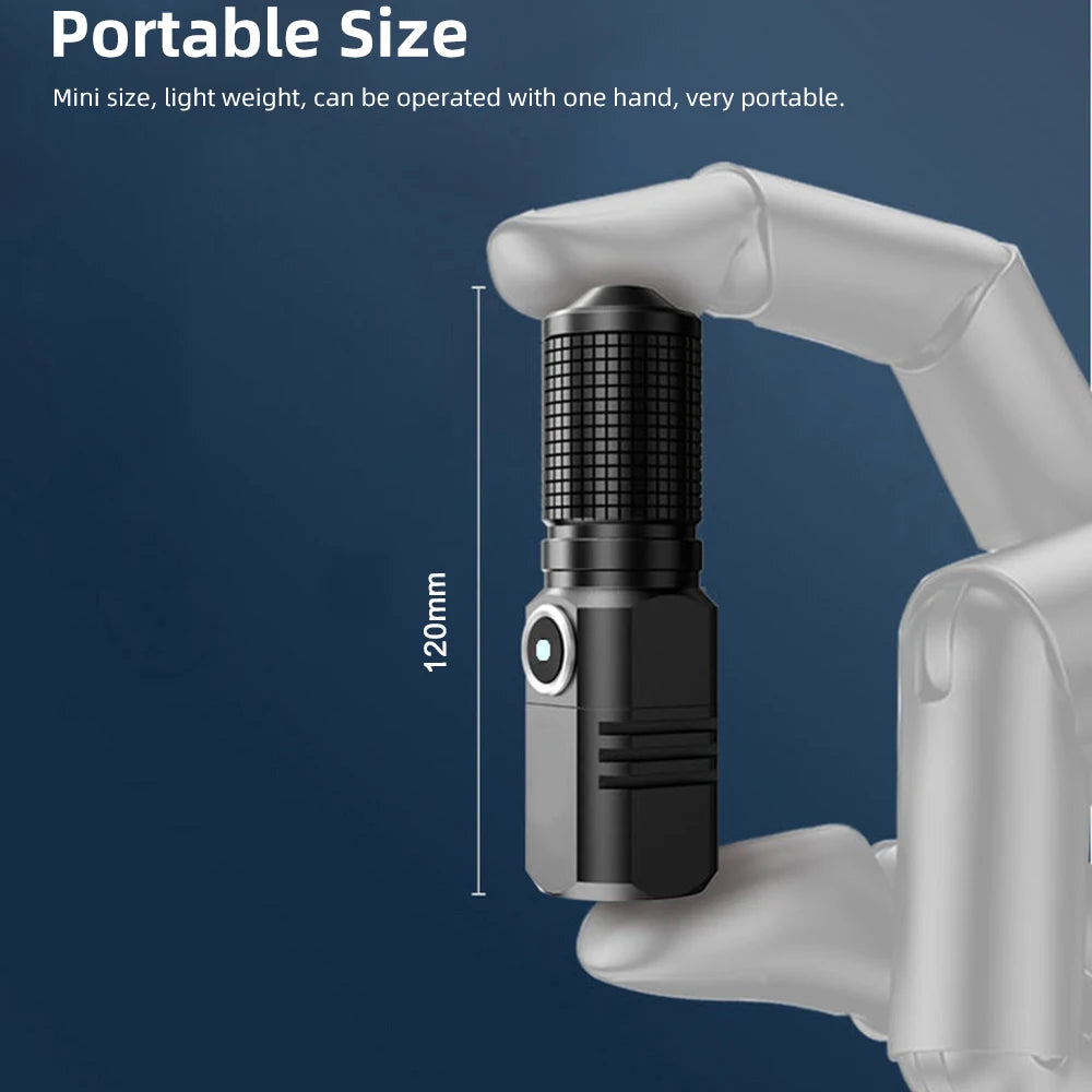 Mini XHP50 LED Flashlight Rechargeable USB Zoom Torch Super Bright Portable Camping Light