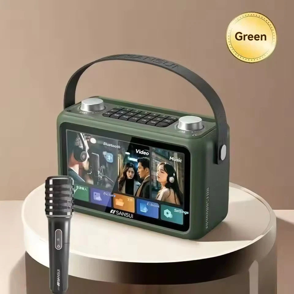 Karaoke Wireless Bluetooth Speaker Outdoor Portable SANSUI F58 40W Music and Video Player 7-inch Screen Lyrics Display TF/FM/AUX