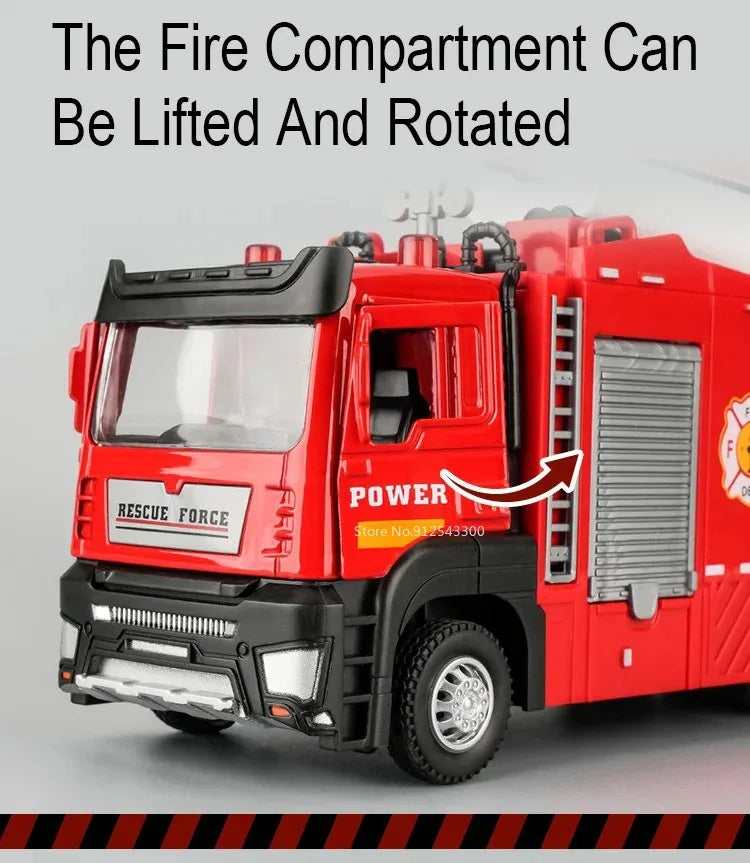 1:32 Scale Container Truck Fire Trucks Model Car Toy Pull Back Music Light Metal Diecast Doors Opened Vehicles Toys for Gift