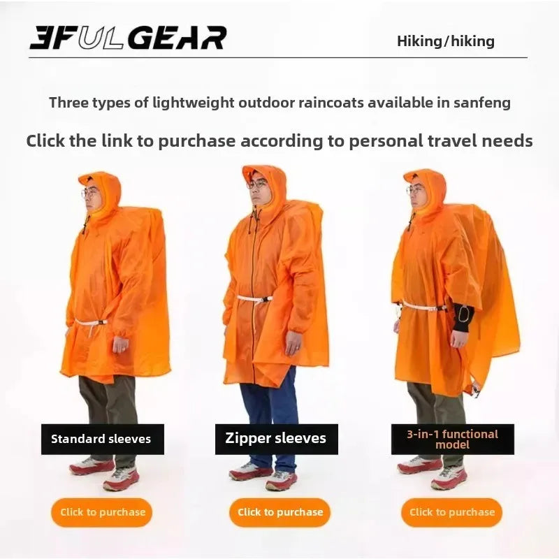 Ultralight Waterproof Nylon Rain Poncho for Hiking Cycling and Camping