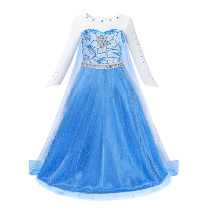 2-10Y Elsa Dress for Girl Disney Elsa Costume Snow Queen Dress for Cosplay Birthday Christmas Party Children Kids Frozen Costume