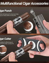 Cigar Travel Humidor and Cigar Lighter Set, Portable Cigar Case with Humidifier Hygrometer, Cutter Cigar Cutter