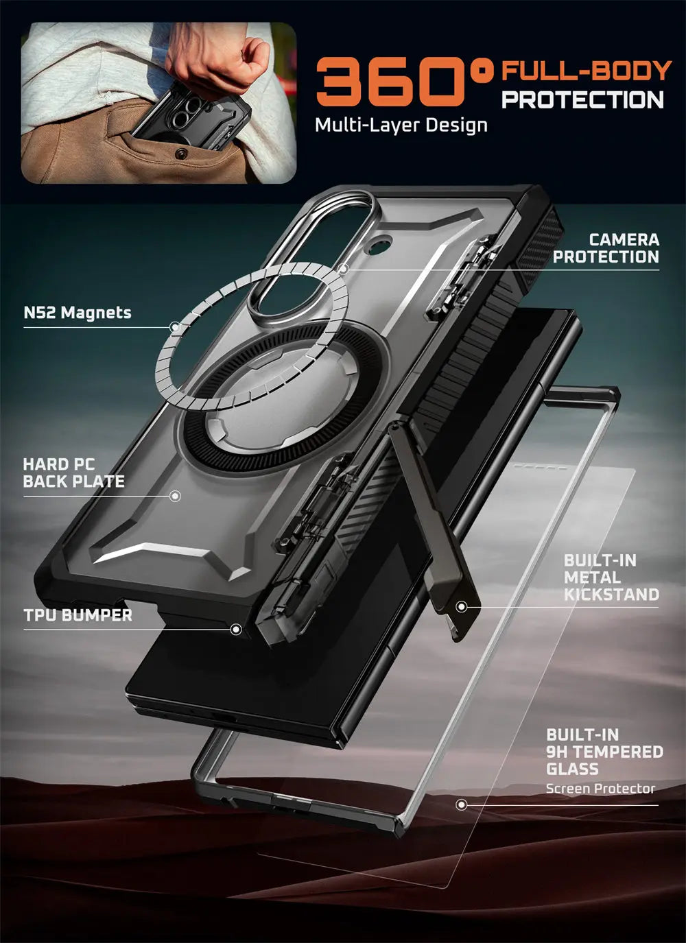 For Samsung Galaxy Z Fold 7 Case UB Grip Anti-Scratch Heavy Duty Rugged  Phone Case with Screen Protector