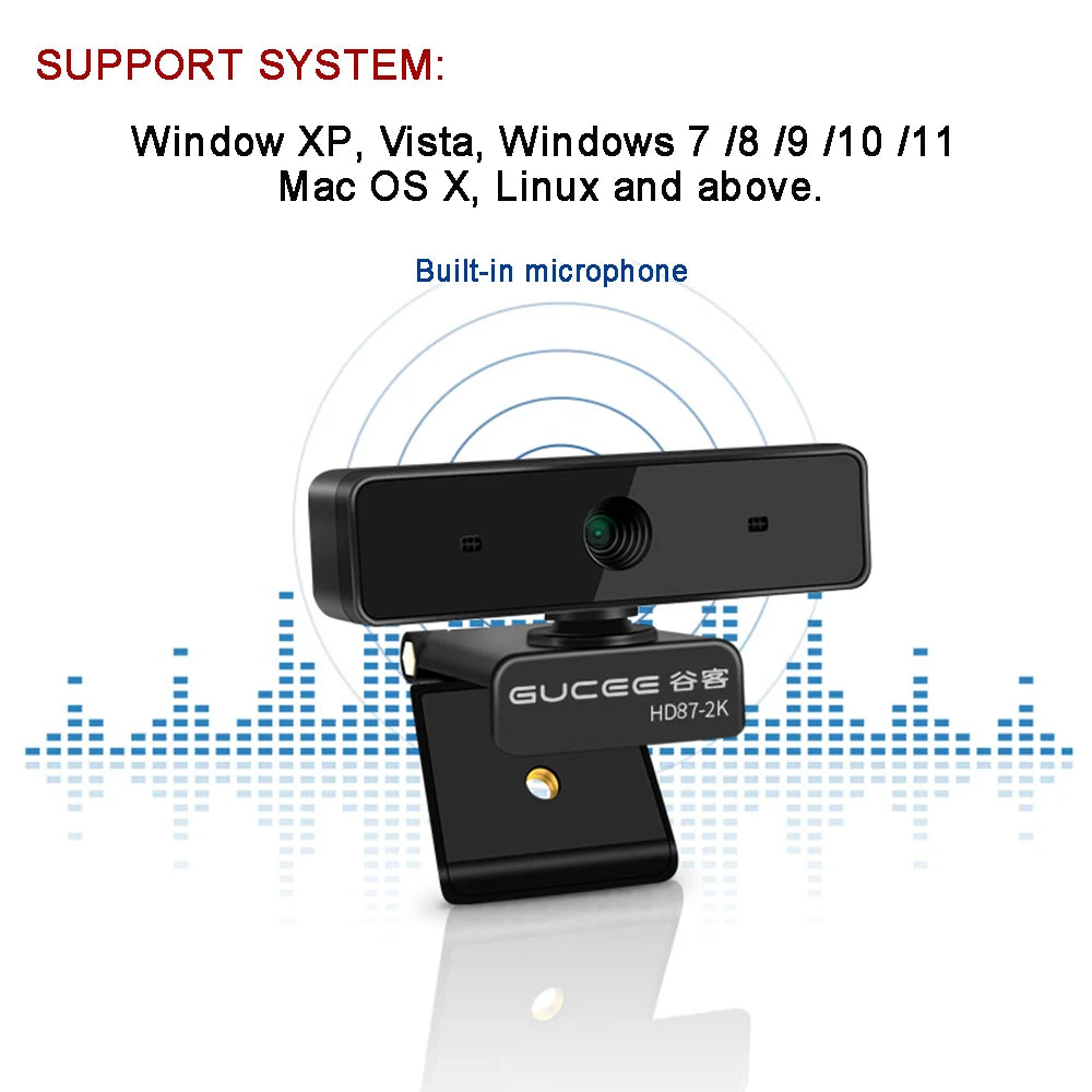 Webcam 2K UHD Web Cam for Pc USB Camera Built Microphone 2MP Fixed-focus for Laptop Live Streaming Online Teaching Computer