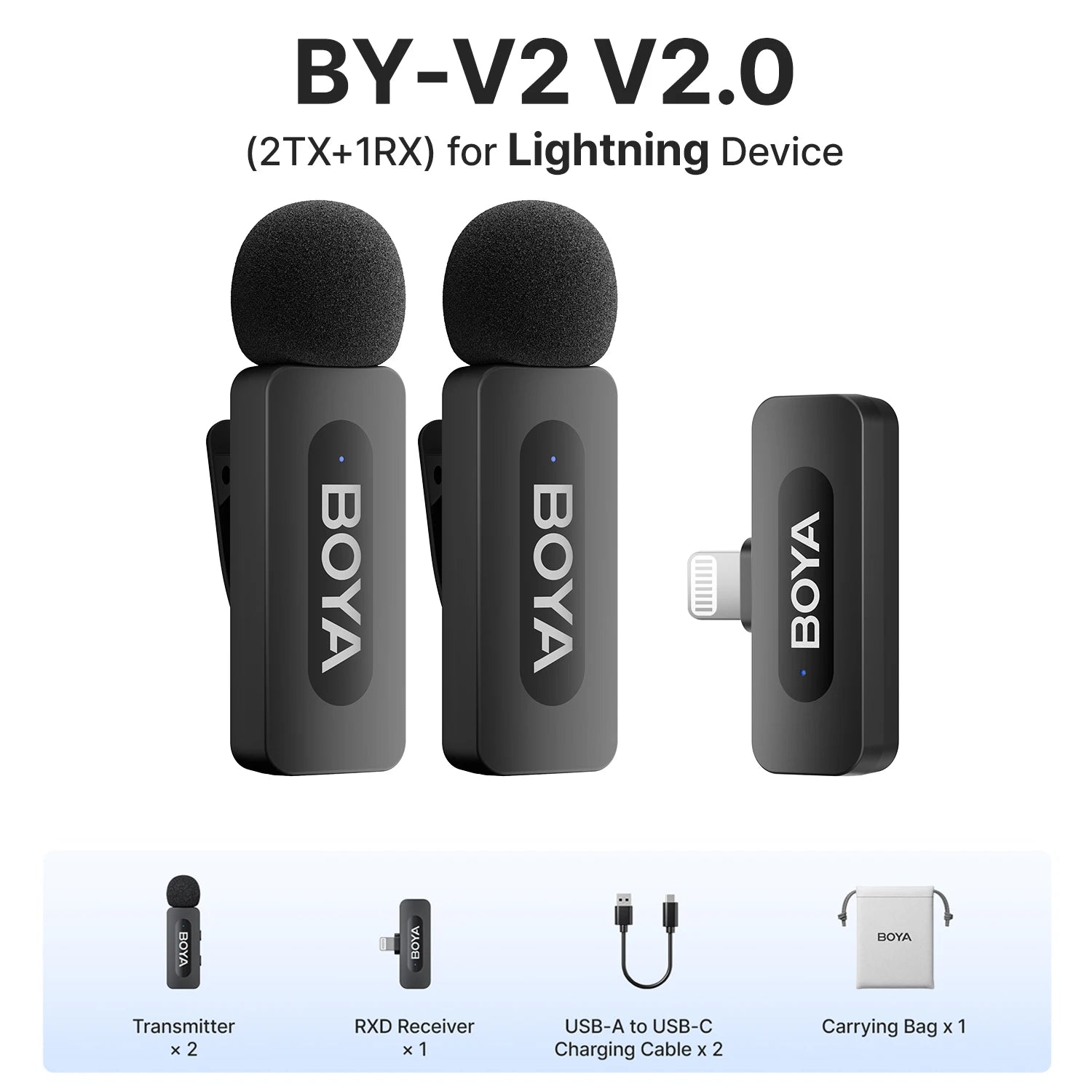 BY-V2-P Wireless Lavalier Microphone Portable Audio Video Recording Mini Mic for iPhone Android Vlog Gaming Phone Mic
