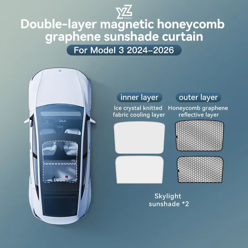 Graphene Honeycomb Sunshade Set for Tesla Model 3 Highland and Model Y Juniper 2025 2026