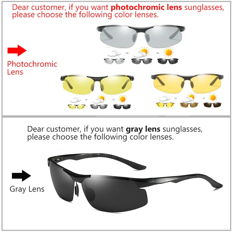 Aluminum Photochromic Polarized UV400 Mirror Driving Sunglasses for Men Women