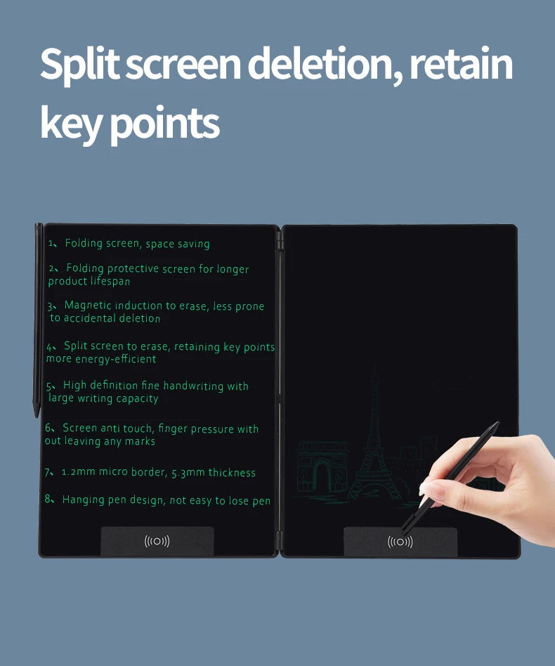 14.3-inch Folding Screen  LCD Superfine Handwriting Writing Board Meeting megnetic to Eras Drawings Tablet Split screen